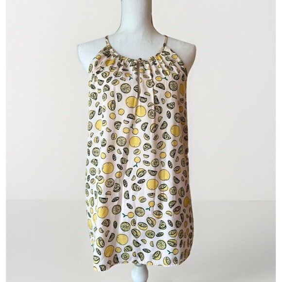 Banana Republic Y2K Lg LEMONS Silky Halter Top Flowy Coastal Soft Girly Classic - Picture 1 of 6